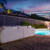 The backyard with a pool